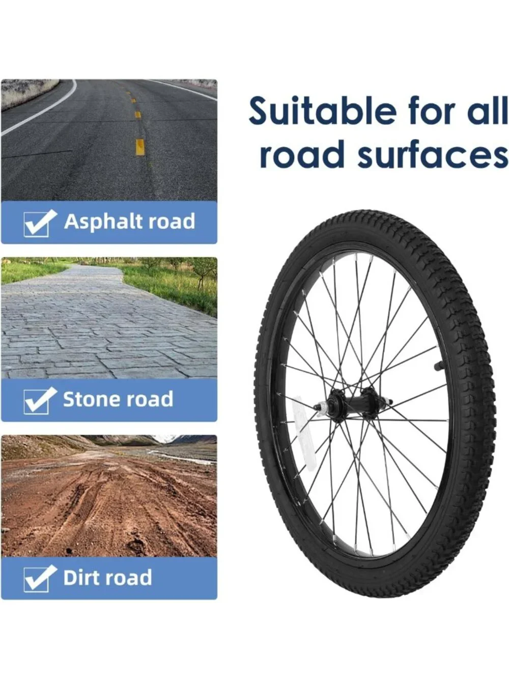 Kids Bike Front Wheels Replacement - Solid Rubber Tire & Inner Tube, 12-20 Inch